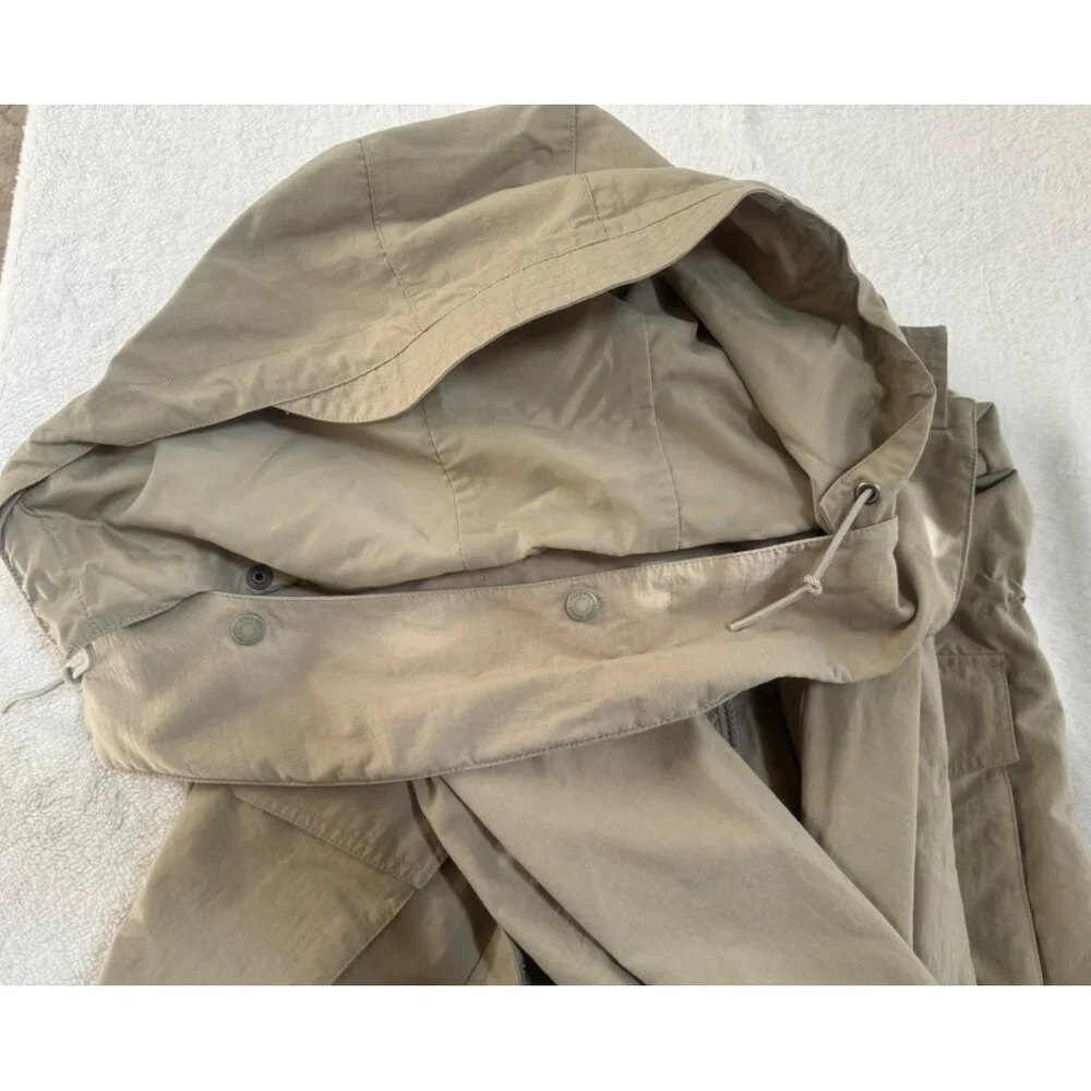 VTG Eddie Bauer Safari Jacket Men's L Tan Drawstring Mock Collar Mid‑Length Coat